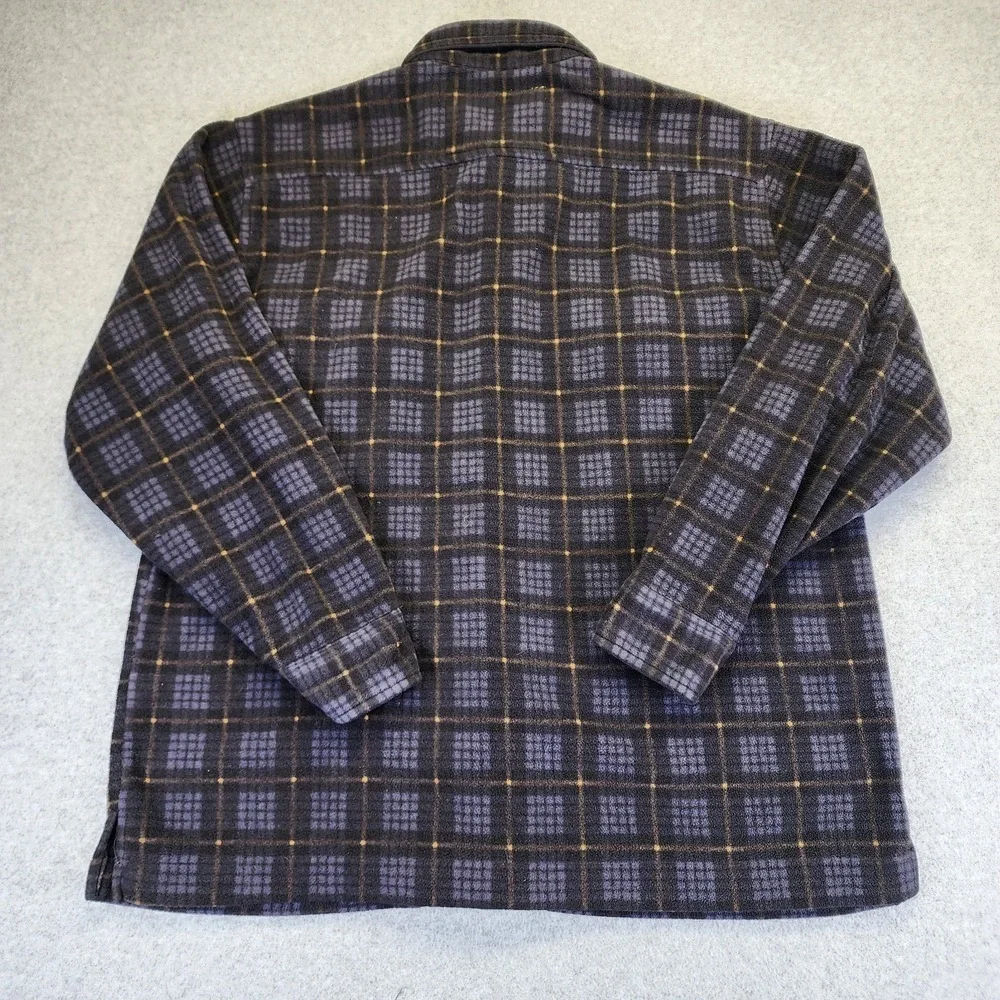 Juneau‎ Fleece Flannel Button Up Shirt Plaid Mens Medium Gray Black Yellow - Picture 2 of 8